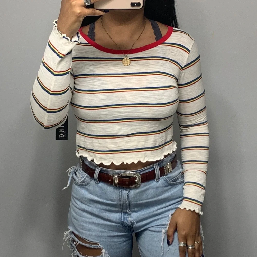 Timing Retro Striped Crop Top Size Medium